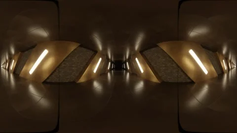 Modern Dimly Lit Corridor with Angular Design 360 vr looping animation Stock Footage 314216194