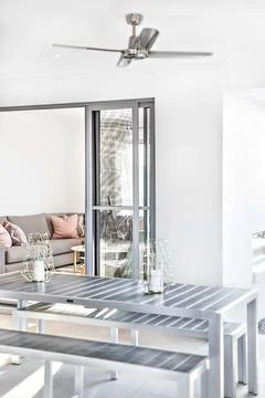 Modern dining area close up from the outside Stock Photos
