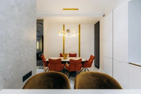 A Modern Dining Area featuring Elegant Design Elements and Stylish Features Stock Photos