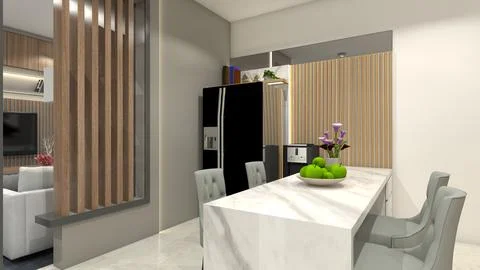 Modern Dining Bar Table Design with Marble Countertop Illustration