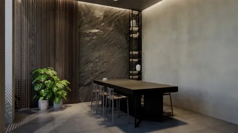 Modern dining room 3D animation, contemporary interior design with natural Video stock 295012528