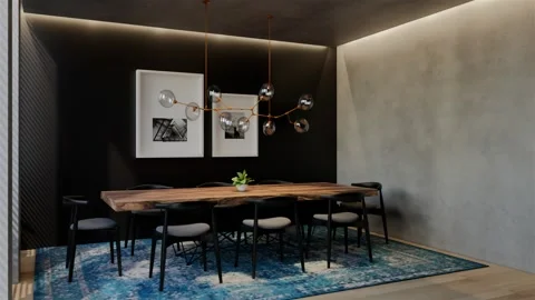 Modern dining room 3D animation, contemporary interior design with natural Stock Footage 295014440