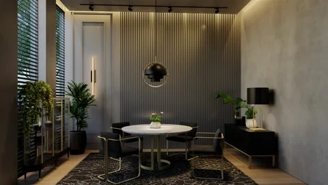 Modern dining room 3D animation, contemporary interior design with natural .. Stock Footage 295016243