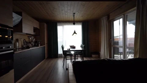 Modern dining room with dining table, scandinavian interior Stock Footage 162034777