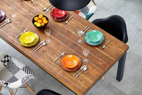 Modern dining room with dining table.  Small depth of field 库存照片