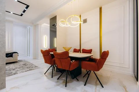 A Modern Dining Room that Features an Elegant Design with Stylish and Attractive Stock Photos