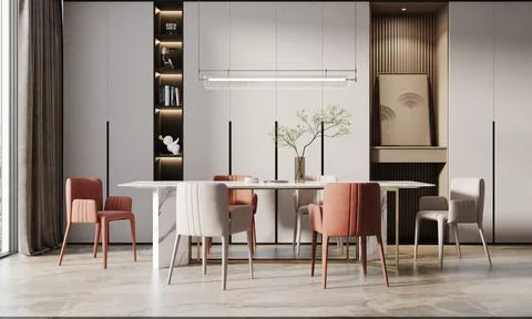 Modern dining room interior minimal style image 3d rendering Stock Illustration