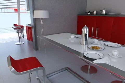 Modern dining room.3d render Stock Illustration