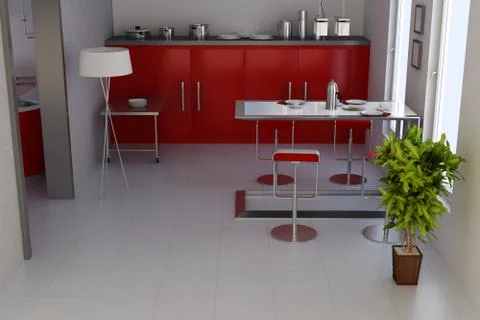 Modern dining room.3d render Stock Illustration