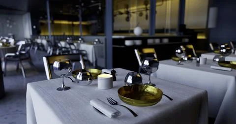 Modern dining setup in a stylish restaurant with elegant tableware Stock Illustration