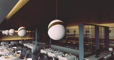 Modern dining space with elegant lighting and minimalist decor 스톡 일러스트