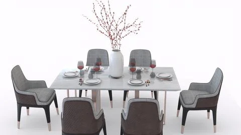 Modern dining table with white background Illustrazione stock