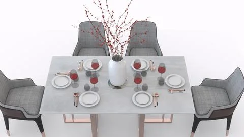 Modern dining table with white background Illustrazione stock