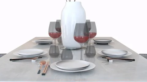 Modern dining table with white background Ilustración de archivo