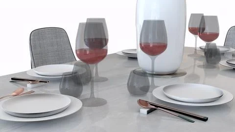 Modern dining table with white background Illustrazione stock