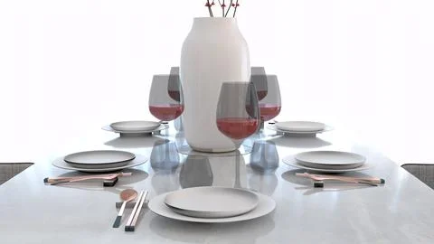 Modern dining table with white background Illustrazione stock