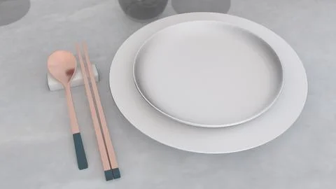 Modern dining table with white background Illustrazione stock