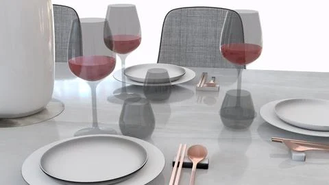 Modern dining table with white background Illustrazione stock