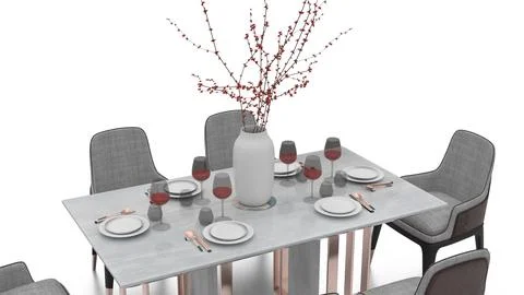 Modern dining table on white background Ilustración de archivo