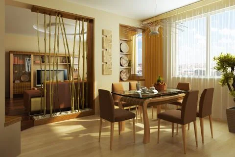 Modern dinner room interior 3d rendering Stock Illustration