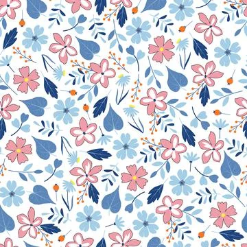 Modern ditsy floral seamless pattern design. Elegant small flowers and leaves Illustrazione stock