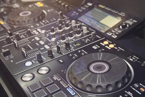 Modern DJ console set close-up Stock Photos