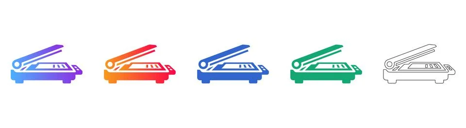 Modern Document Scanner Icons with Open Lid Design Stock Illustration