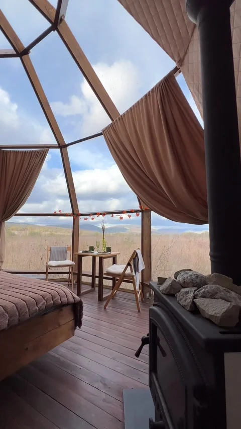 Modern dome-shaped hotel with panoramic windows Video stock 304879421