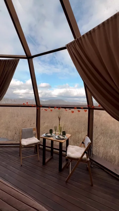 Modern dome-shaped hotel with panoramic windows Stock Footage 304879451