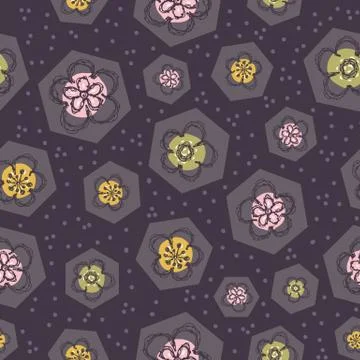 Modern Doodle Daisy Seamless Pattern. Hand Drawn Scribble Flower Repeat Stock Illustration