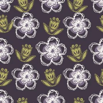 Modern Doodle Daisy Seamless Pattern. Hand Drawn Scribble Flower Repeat . Dot 스톡 일러스트