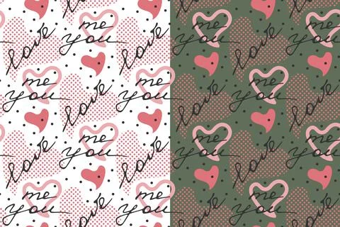 Modern doodle love seamless pattern. Sketch ink brush stroke, hand drawn grey Stock Illustration