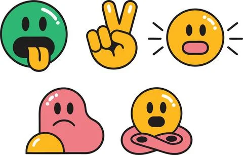 Modern doodle style cartoon faces and hand gestures for expressive messaging. Stock Illustration