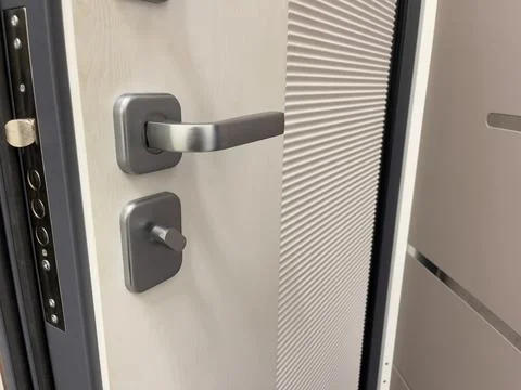 A modern door with handle and lock, close-up. Stock Photos