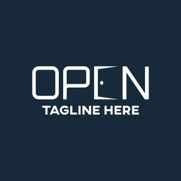 Modern door in the text is open logo. Vector illustration. Stock Illustration