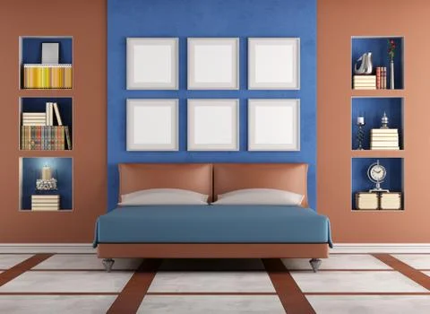 Modern double bed in a elegant bedroom Stock Illustration