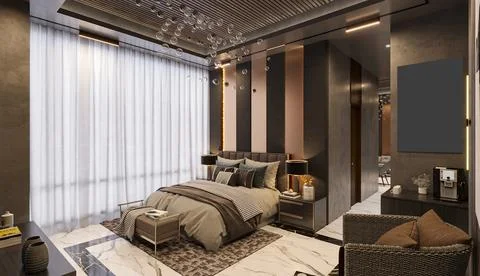 Modern double bed interior design with luxurious interior design will furni.. Stock-Illustration