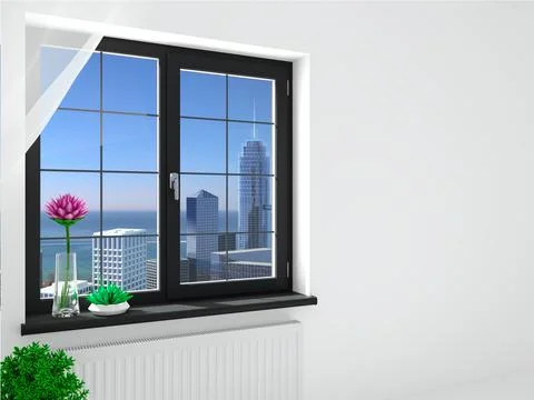 Modern double black window in the interior Stock Illustration