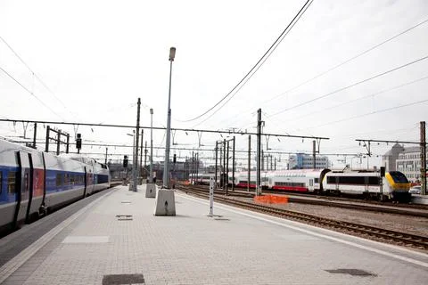 A modern double deck commuter train at Luxembourg station Stock Photos