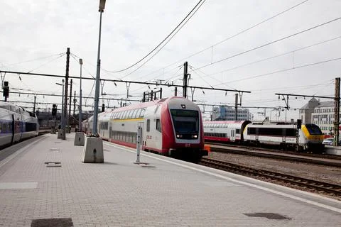 A modern double deck commuter train at Luxembourg station Stock Photos