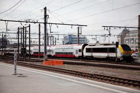 A modern double deck commuter train at Luxembourg station Stock Photos