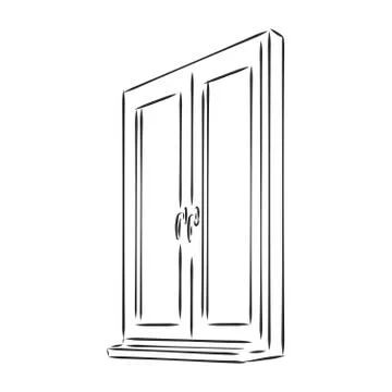 Modern double pvc sash on light inside wall backdrop. Freehand outline black  Stock Illustration