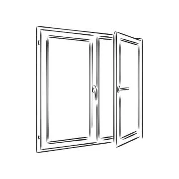 Modern double pvc sash on light inside wall backdrop. Freehand outline black  Stock Illustration