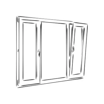Modern double pvc sash on light inside wall backdrop. window , vector sketch  Ilustración de archivo