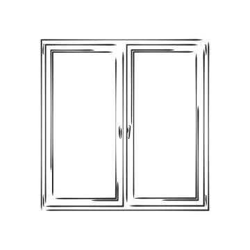 Modern double pvc sash on light inside wall backdrop. window , vector sketch  Ilustración de archivo