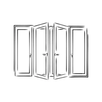 Modern double pvc sash on light inside wall backdrop. window , vector sketch  Stock Illustration