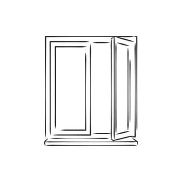 Modern double pvc sash on light inside wall backdrop. window , vector sketch  Ilustración de archivo