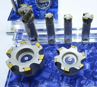 Modern double-sided inserts with long helical cutting edges, for milling, p.. Stock Photos