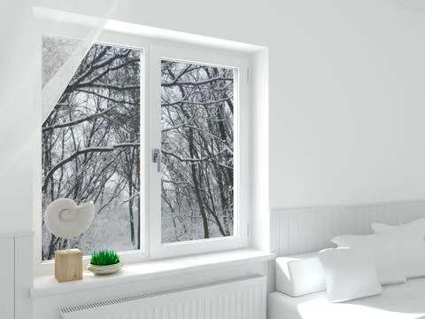 Modern double white window in the interior Stock Illustration