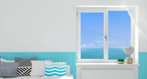 Modern double white window in the interior Stock Photos